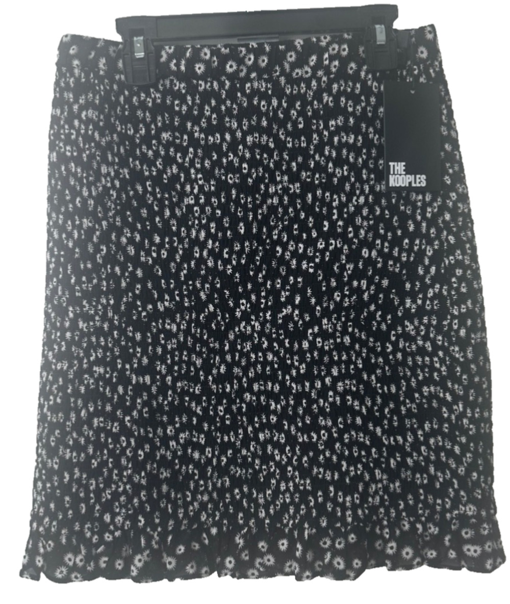 NEW The Kooples Skirt Medium/6 Smocked Black Floral Classic Pencil Textured E13